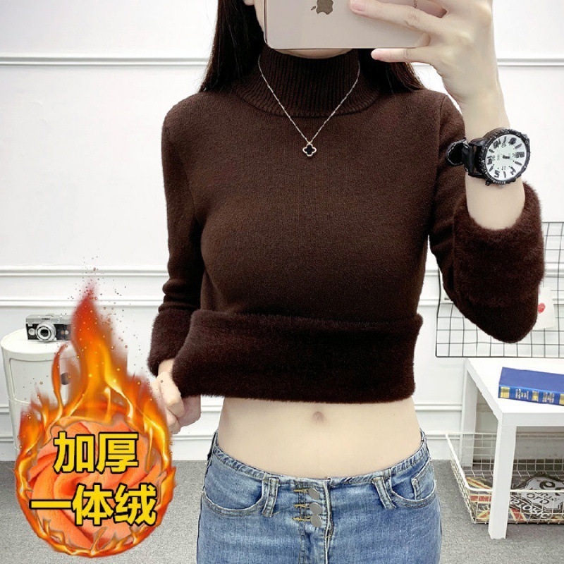 一体のベルベットの半高襟のセーターの底のシャツの女性のベルベットの厚いニットの秋の冬の中に暖かい服を着ます|undefined