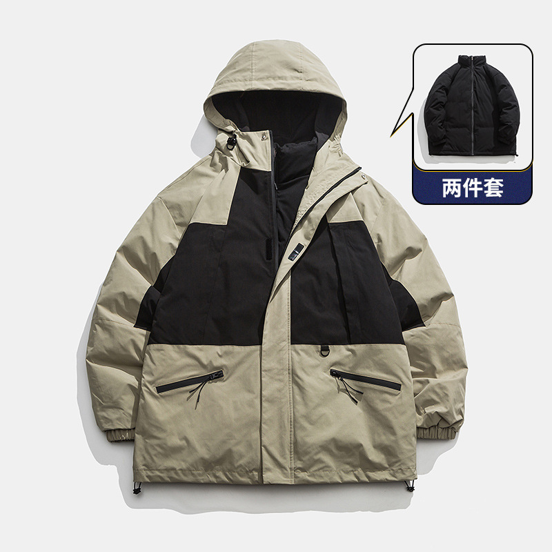 Dos abiertos de invierno al aire libre a prueba de viento impermeable tres en uno chaqueta acolchada de algodón forro chaqueta acolchada de algodón hombres y mujeres chaqueta desmontable