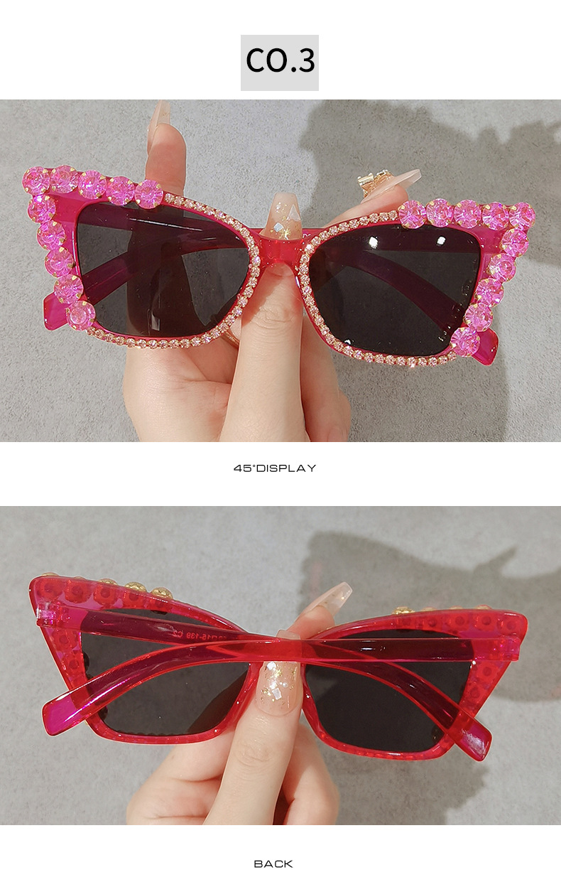 Fashion Style Fashion Solid Color Ac UV400 Protection Cat Eye Diamond Full Frame Women's Sunglasses