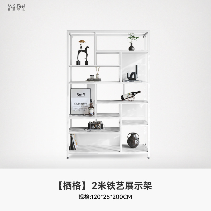 Estante de metal ligero de lujo estante de piso doméstico estante de escritorio estante de decoración de partición estante de exhibición creativa multicapa