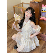 甜美少女感寬松顯瘦波點彩色立體花花蓬蓬連衣裙小個子女夏季新款