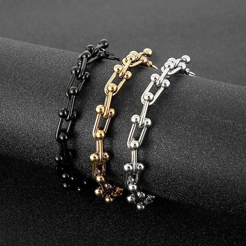 16g Weight PVD Coated Gold Plating Process 18K Real Gold Plated Plating Material Bracelets Classification 304 Stainless Steel Chain Material Daily Occasion 304 Stainless Steel Material U Shape Pattern Unisex Gender Fashion Style Waterproof Non Tarnish, Plating Craft Fashion U Shape Titanium Steel Bracelets Plating Stainless Steel Bracelets 8