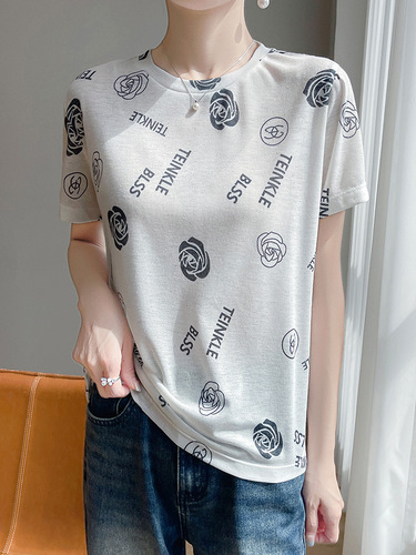 Summer Women's T-shirt Ink Painting Short Sleeve Loose Round Neck Casual Slimming Youthful Fashion Print Short Sleeve