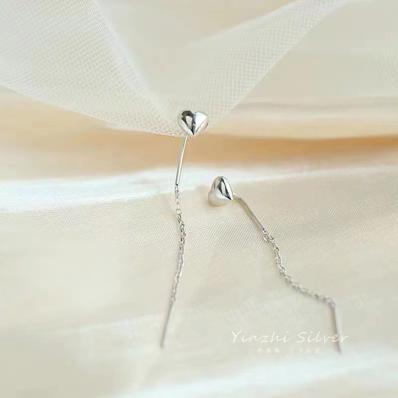 s925银爱心耳线批发诚招代理气质长款流苏耳环简约小巧桃心耳链|ms