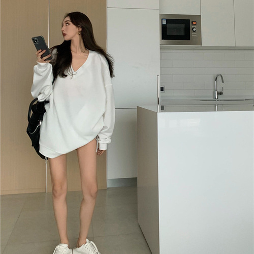 Oversize Cross-border Top Loose and Casual V-neck Women's Autumn Long-sleeve T-shirt