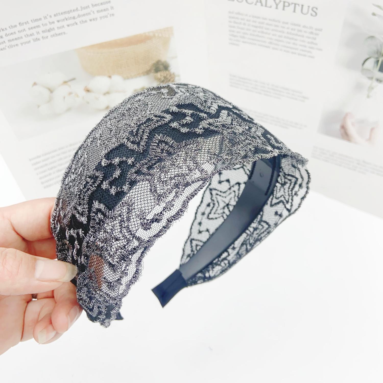 Correa para el cabello con flequillo de ala ancha coreana, diadema de flores bordadas de encaje de compresión femenina, horquilla, accesorios para el cabello, diadema para el cabello, diadema para el cabello