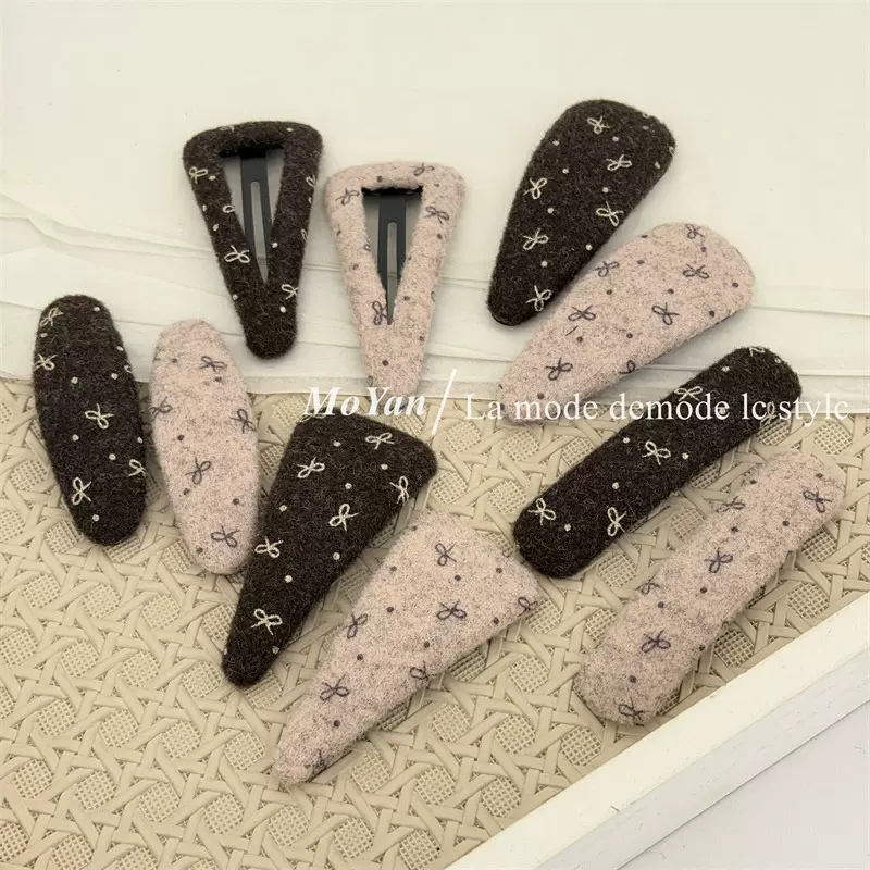 韩版秋冬新款蝴蝶结毛呢布艺bb夹子发夹可爱时尚刘海夹气质碎发卡