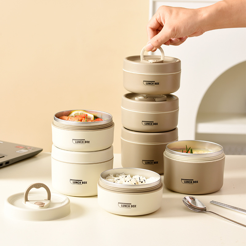 Japanese-style Insulated Lunch Box for Office workers Portable Rice Insulated Barrel with Lid Soup Bowl Simple Soup Box Lunch Box for Microwave Oven
