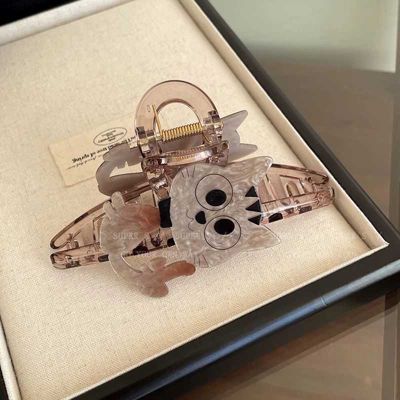 萌趣可愛小貓咪發抓夾女夏小眾設計卡通髮夾2024新款高級感鯊魚夾