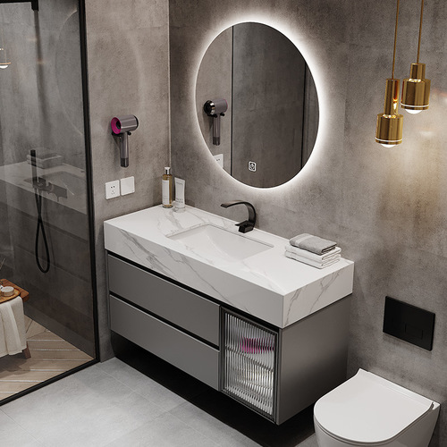 Light luxury slate solid wood bathroom cabinet combination bathroom washbasin cabinet washstand washbasin set washbasin cabinet