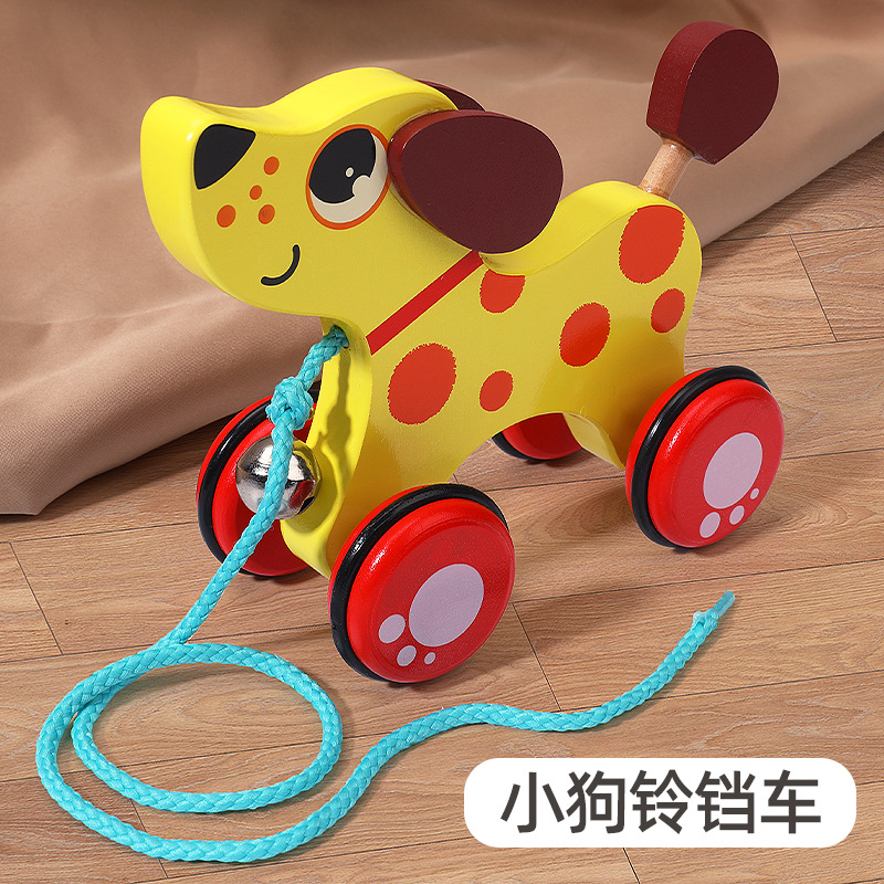 Coche de campana de animal de arrastre de madera real, cuerda de tracción manual, niño y niña, coordinación ojo-mano, juguete de coche de entrenamiento para niños pequeños