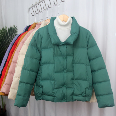 轻薄羽绒服女短款立领韩版修身2021秋冬新款小个子白鸭绒面包外套|ms