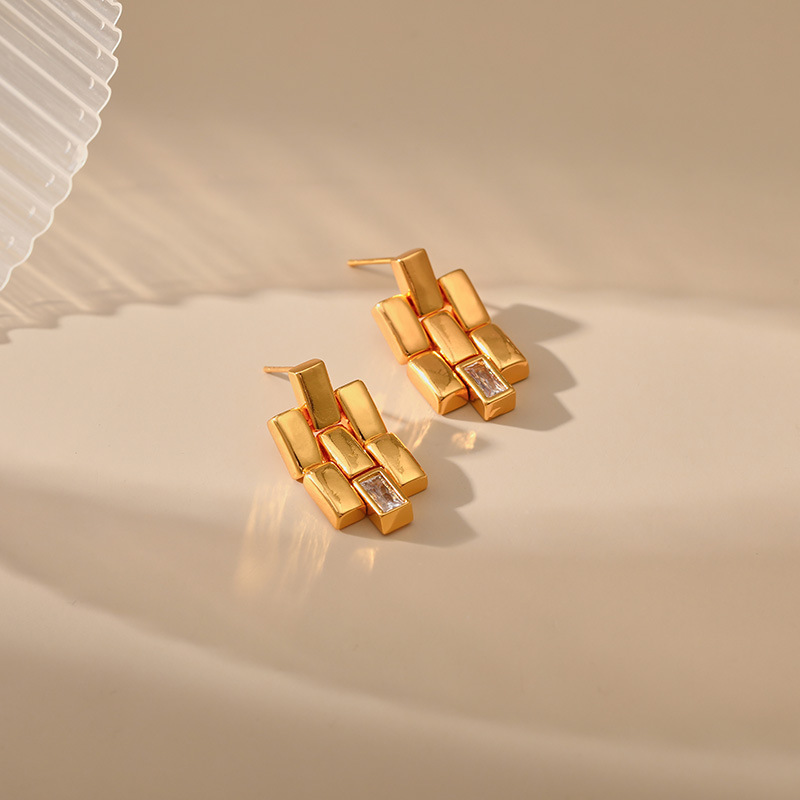 Fashion Square Copper Plating Inlay Zircon Ear Studs 1 Pair