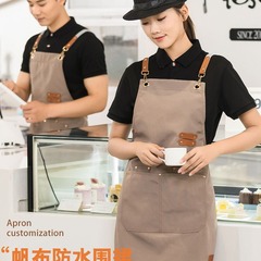 防水帆布網紅圍裙工作服logo印字刺繡超市專用咖啡奶茶花店網紅女