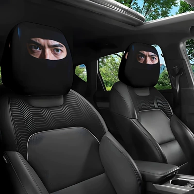 Car Headrest Cover with a Cold Mask Print of Mysterious Eyes, Can Be Customized with Labels and Drop-Shipped, Made from Your Provided Image, a Cross-Border Hot Item (Universal seat cover) - the-cold-mask-of-mysterious-eyes-double-sided-printing-2-pack