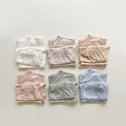 Baby clothes summer thin breathable modal round neck short-sleeved T-shirt + shorts pajamas set baby home clothes