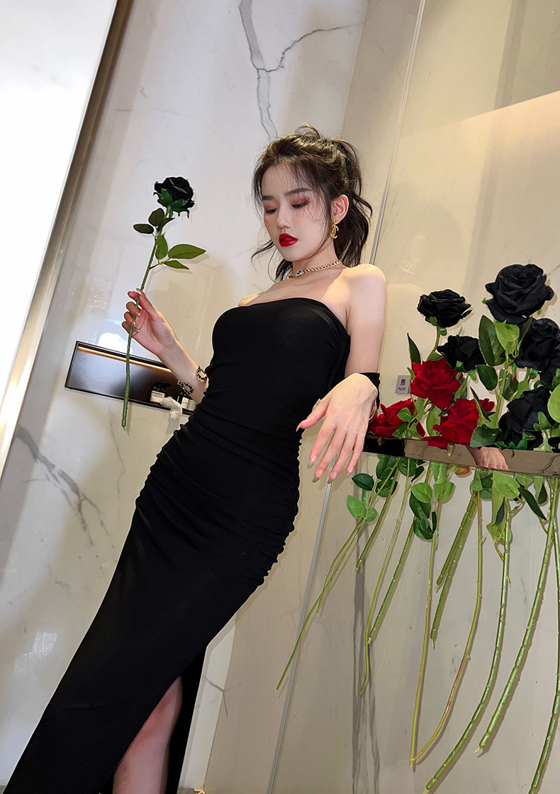 Đầm ôm body nữ trễ vai cổ một đường, phong cách hot girl mùa hè — Màu đen chi tiết 22
