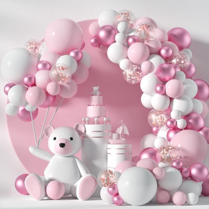 Amazon Cross-border Party Balloons Wholesale Pink Metallic Powder Confetti Balloons Baby Girl Shower Decoration Birthday Arrangement