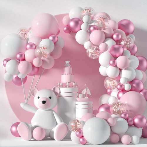 Amazon Cross-border Party Balloons Wholesale Pink Metallic Powder Confetti Balloons Baby Girl Shower Decoration Birthday Arrangement