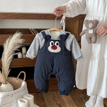 点兮2025秋冬新款婴幼儿手塞棉连体衣套装宝宝加绒爬服打底两件套