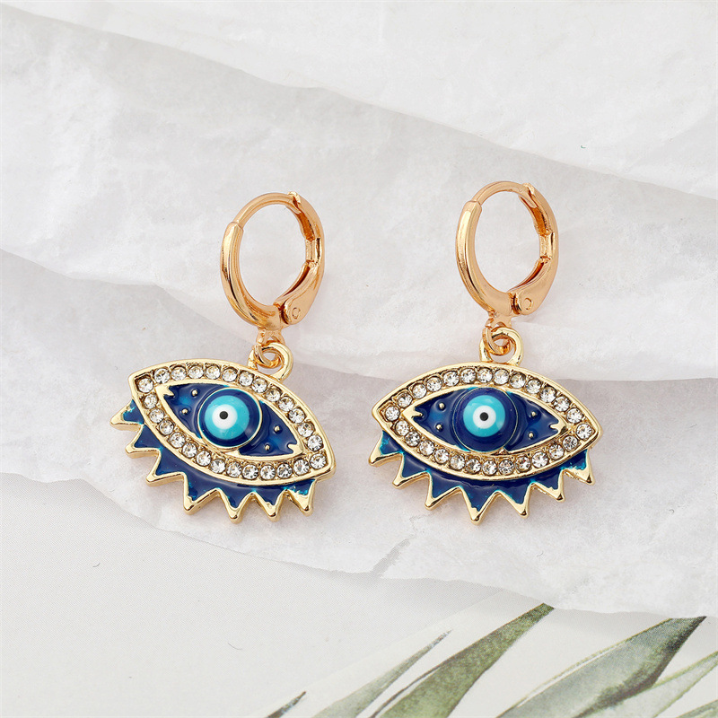 8g Weight No Inlaid Inlay Material Fashion Retro Inlaid Rhinestone Turkish Eye Alloy Earrings