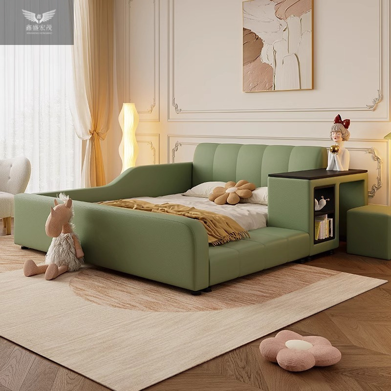 Cama multifuncional de tatami para niños, dormitorio, almacenamiento integrado, cama grande de cuero de almacenamiento para adultos para niños y niñas
