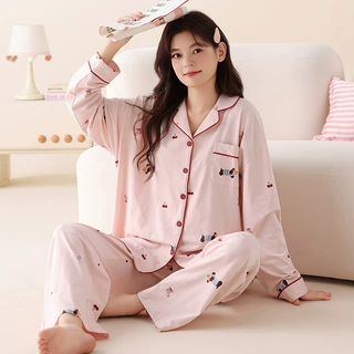 100%纯棉双面加厚睡衣女款春秋季爆款2026新款高档女士家居服套装