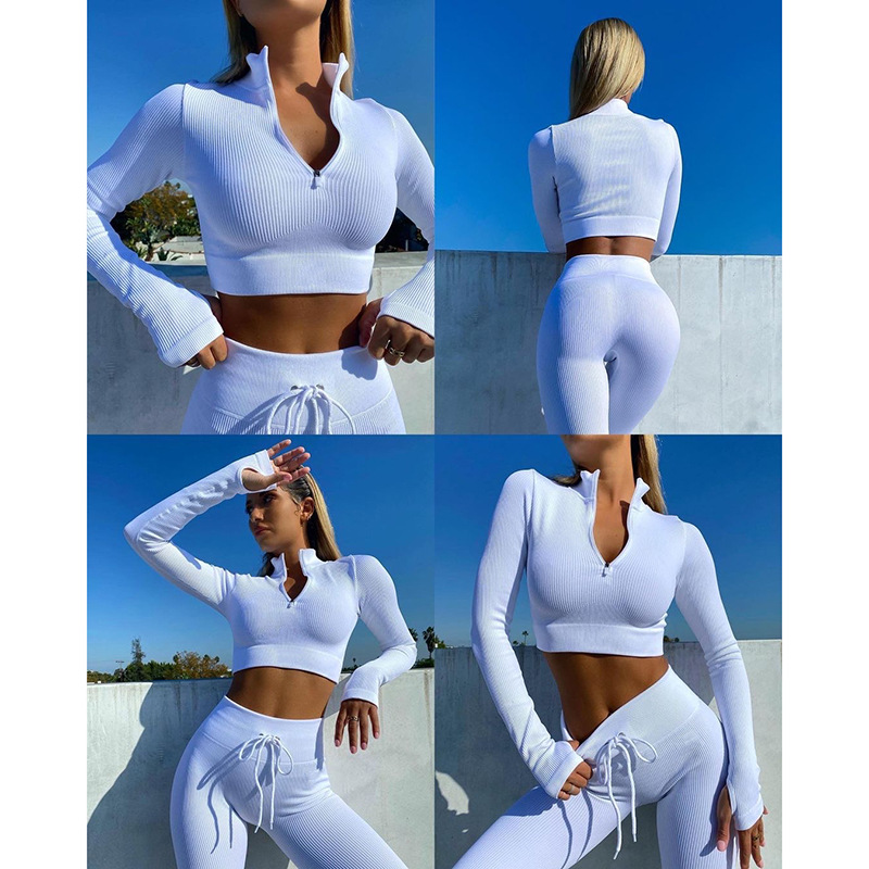 Nueva elevación de la cadera de punto estiramiento fitness deportes traje de cinco piezas Traje de ropa de yoga sin costura transfronteriza Otoño e Invierno de las mujeres