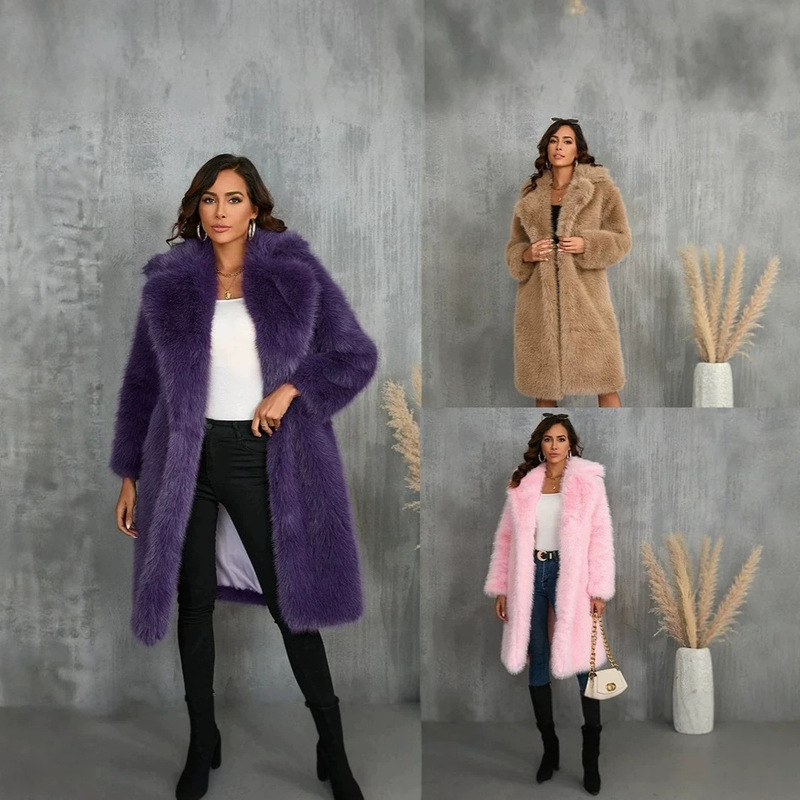 Amazon Cross-Border New Autumn and Winter Faux Fur Thickened Long Suit Collar Coat Mid-Length Plush Fur Jacket Amazon Cross-Border New Autumn and Winter Faux Fur Thickened Long Suit Collar Coat Mid-Length Plush Fur Jacket