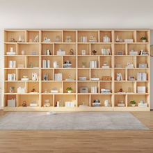 实木书架高2米2落地置物架一体靠墙客厅儿童实木书柜一体整墙到顶