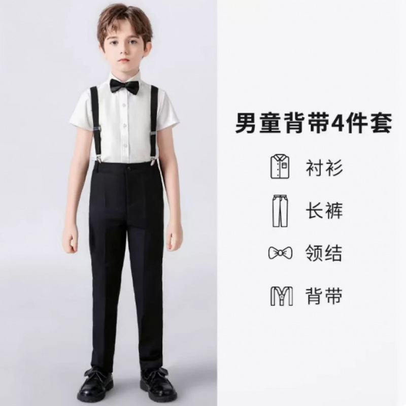 검은색 넥타이 멜빵이 달린 반팔 바지