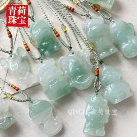 新疆玉石天然翠色晕染金丝玉蛇挂件天山翠十二生肖守护神吊坠批发