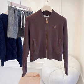 非市场货~深圳南油高端欧货女装字母贴布美德拉圆领拉链开衫上衣