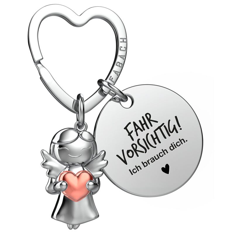 Guardian Angel Keychain Stainless Steel Heart-Shaped Hanging Ring Laser Engraved Keychain Smiling Angel Round Pendant Keychain