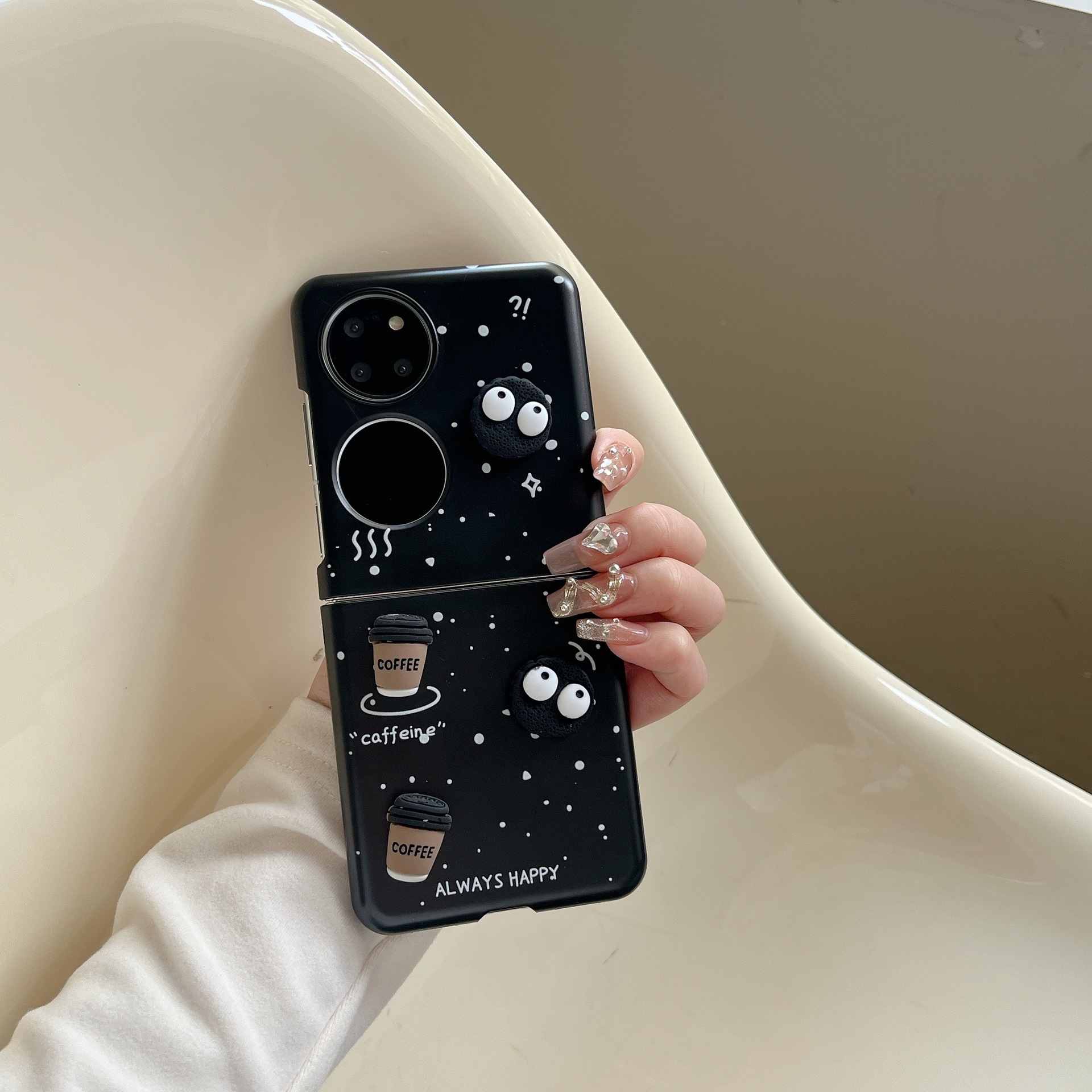 Briquettes coffee for Huawei p50pocket treasure box phone case folding screen protective cover Japanese and Korean three-dimensional cartoon_voghion.com