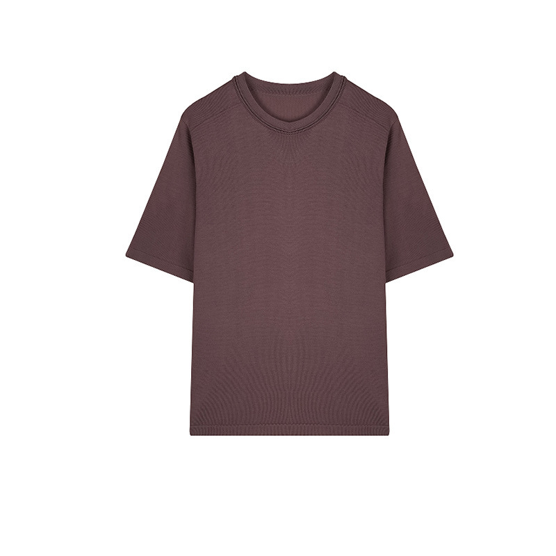 テンセル+シルク混紡 快適で丈夫な無地ラウンドネックニット半袖Tシャツ レディース 夏涼しい薄底|undefined