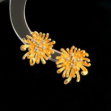 雪菊耳钉古法沙金轻奢小众黄金色耳钉女款新中式国风沙金耳饰批发
