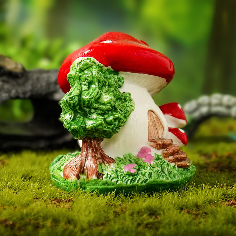 Venta caliente casa de hongos rojos decoración de micro paisaje artesanías de resina accesorios de decoración de sueños de cuento de hadas de bricolaje en stock