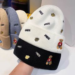 毛糸帽子漫画秋冬韓国百合刺繍アルファベット冷帽男かわいい瓜皮親子カバーニット帽