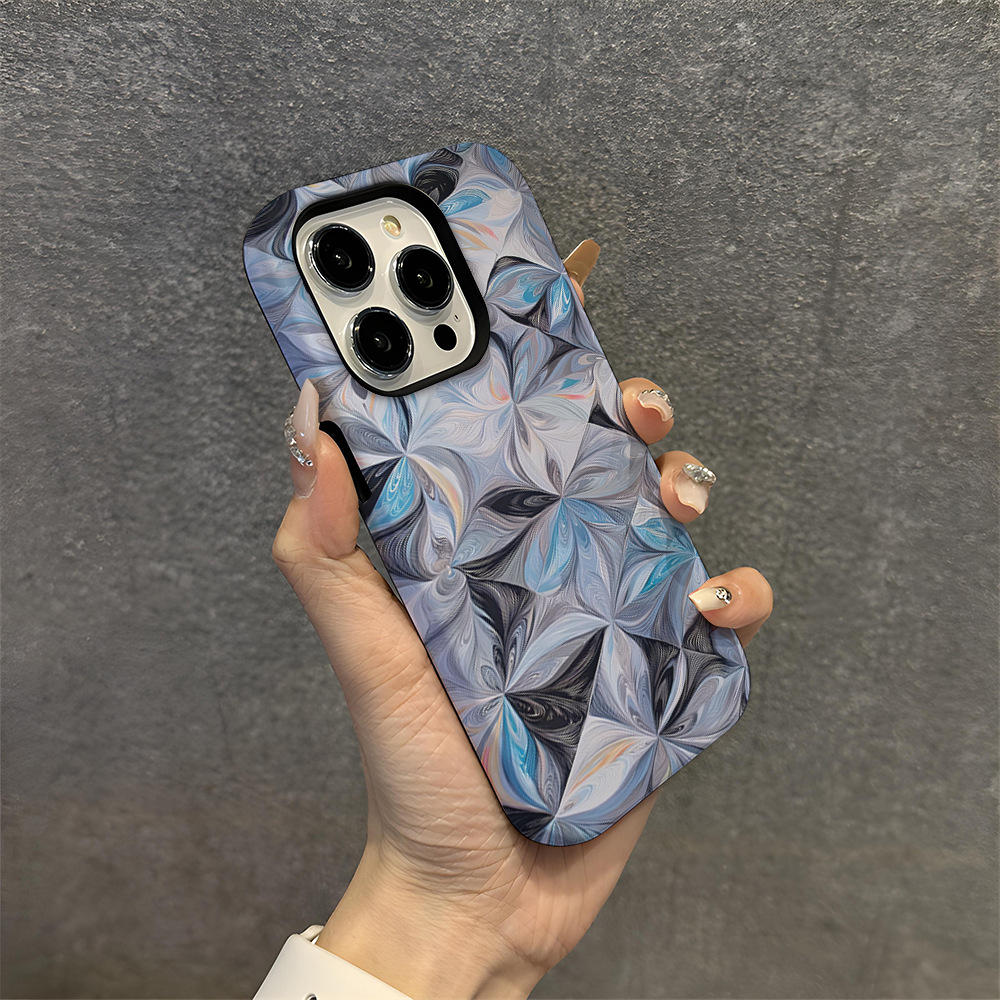 渐变蓝色格子苹果16E菲林壳双层防摔17ProMax手机保护套磨砂12Pro