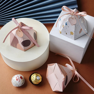 Blue Gift Box Pyramid Wedding Paper Candy Box Baby Shower
