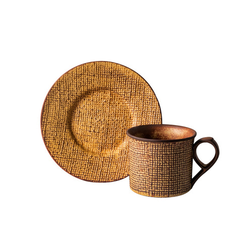 Ceramic Flavored Cup Japanese Professional Embossed Pattern Competition Large Mouth American Style Latte Cup and Saucer Set with Filter Coffee