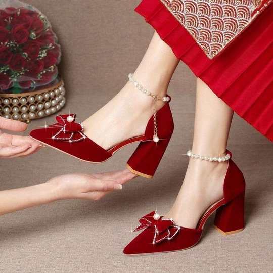 Xiuhe Wedding Shoes for Women 2025 New Wedding Bride Shoes Wedding Dress Two-Wear Red Engagement High Heels That Are Not Tiring for the Feet