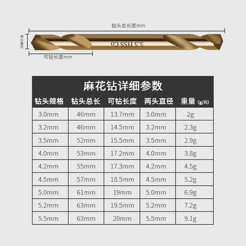 Double-head cobalt-containing stainless steel twist drill bit electric drill alloy rotor metal wood punching drill iron hole opener