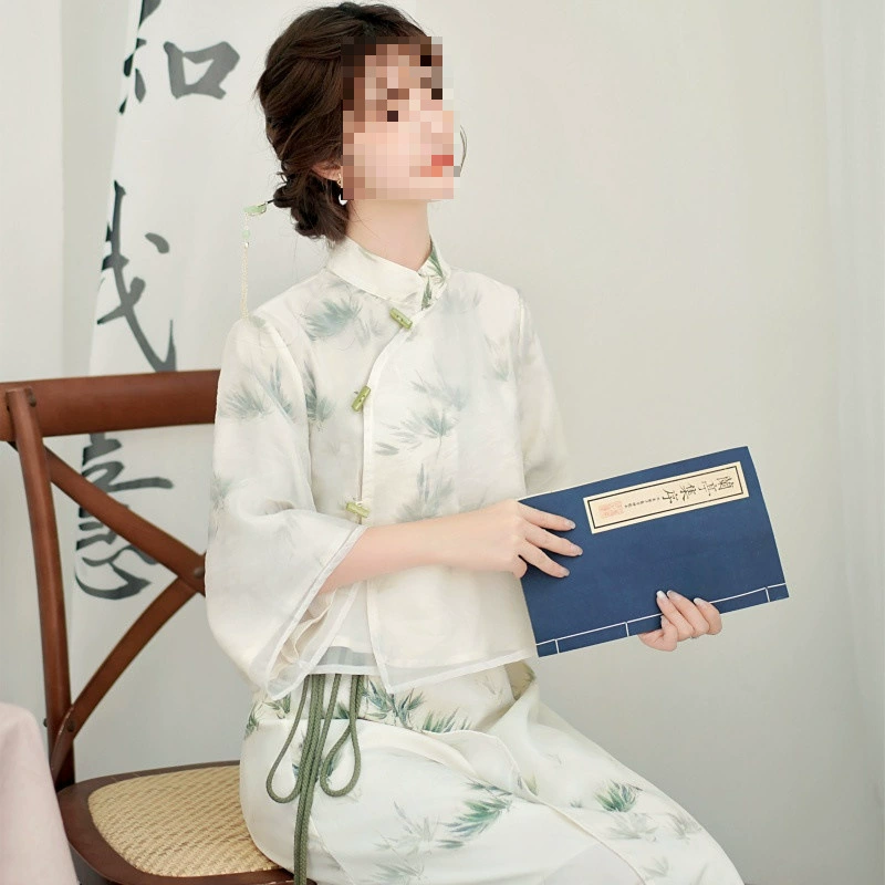 Летний костюм в стиле шинуазри, новый, элегантный, в стиле дзен, свободный крой, улучшенный чонсам, две части, H2C2025.