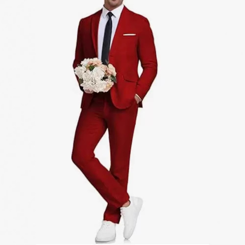 Cross-Border Hosting Linen Suit 2-Piece Set 2-Button Casual Export Groom Wedding Suit Suit for Men