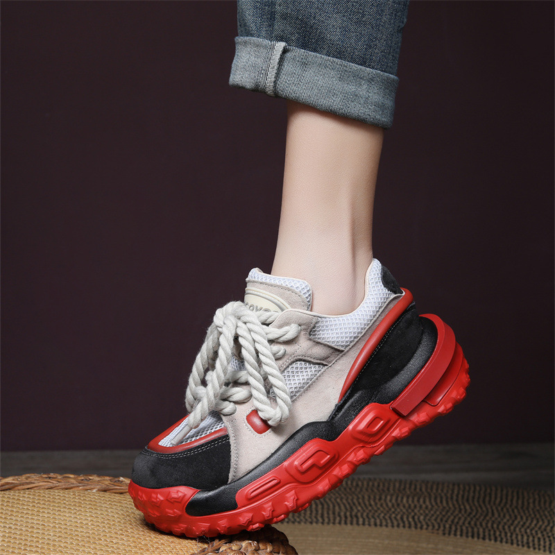 2025 New Trbottomy Women's Round-Toe Loose-Fitting Thick-Soled Goatskin Versatile Stylish High-Value Casual Dad Shoes 2025 New Trbottomy Women's Round-Toe Loose-Fitting Thick-Soled Goatskin Versatile Stylish High-Value Casual Dad Shoes