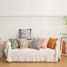 新款雪尼尔床靠背垫软包沙发几何线条抱枕简约车载卧室靠枕套批发