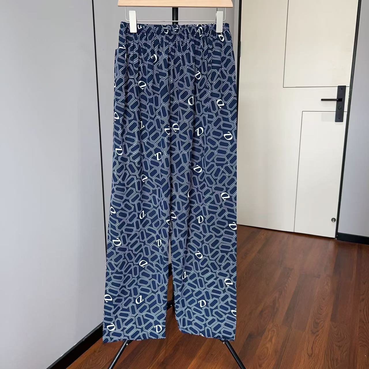 남성용 긴 바지 스타일 21, 블루 육각형 패턴