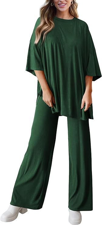 618g Weight Half Sleeve Sleeve Length Spandex, Polyester Fabric Type Pant Co-ord Set Sets Type 2 Pieces Set Quantity Daily Occasion Round Neck Neckline Loose Fit Type Solid Color Pattern Summer, Spring Season Women's Gender Casual Style Daily Women's Casual Solid Color Spandex Polyester Pant Co-ord Set Pants Sets 11